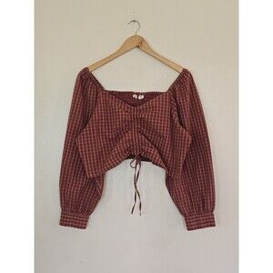 Levi's Womens Size XL Blouse Puff Long Sleeve Devin Top Red Plaid
